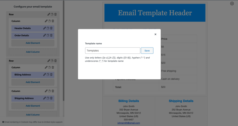 email customizer save template